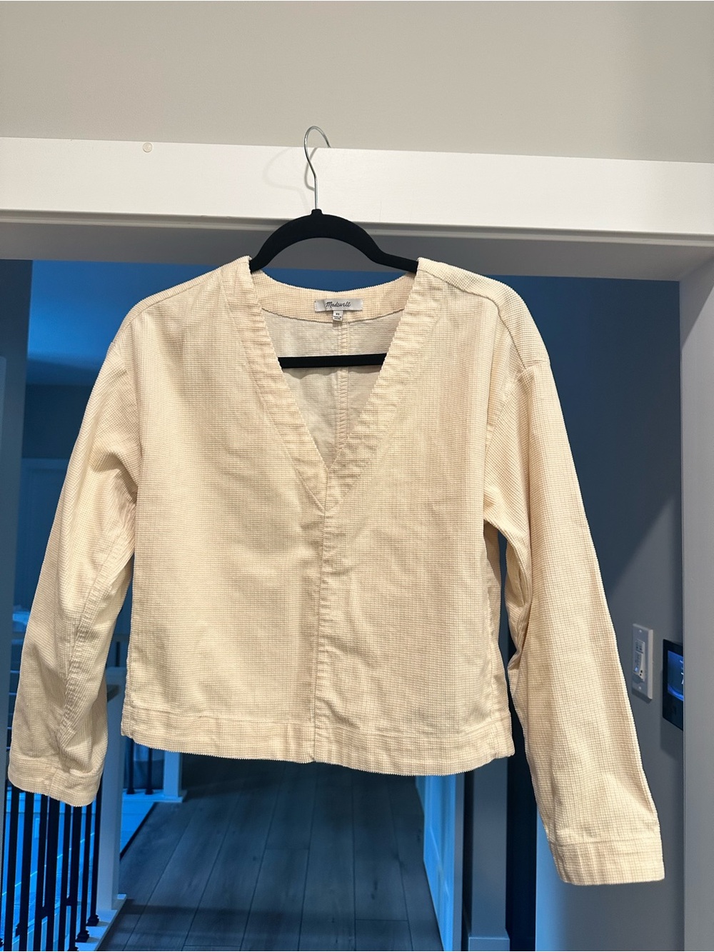Madewell Cream Boxy V-Neck Long Sleeve Top